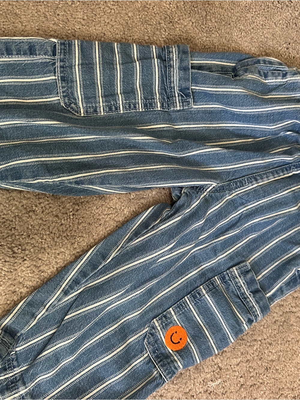 Striped Blue toddler Jeans with Orange Patch
